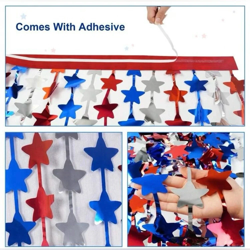 Patriotic Star Curtain Garland - Red, Blue, Silver